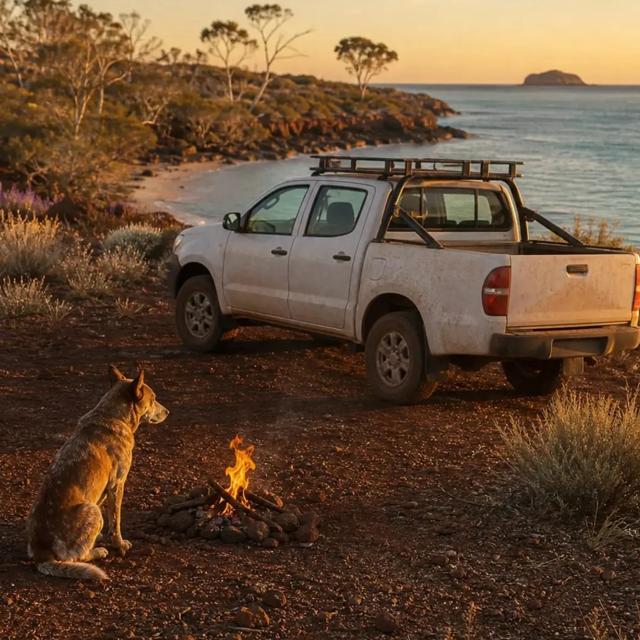 australian outback campsite with 4wd